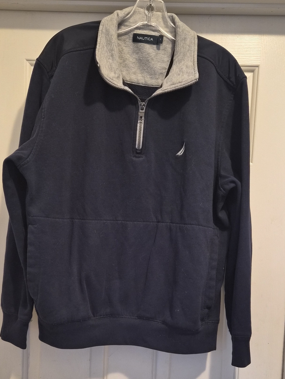 Nautica Men’s Navy Quarter-Zip Sweater with Heather Gray Collar